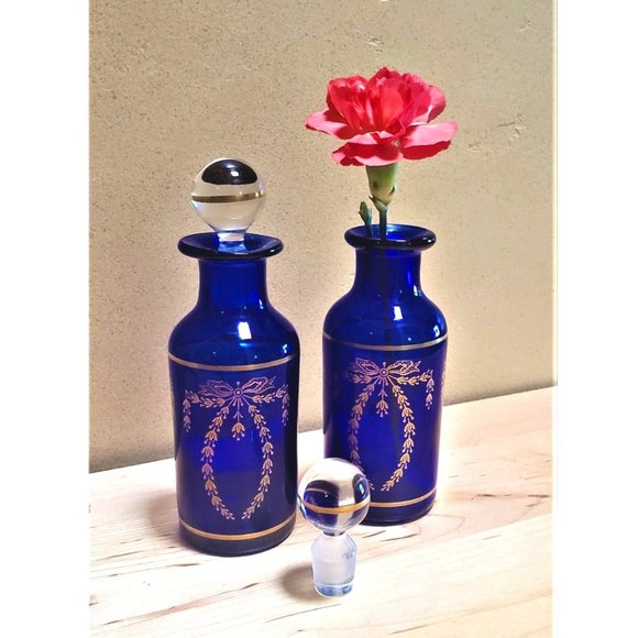 Two Antique Bristol Blue Cruets/Condiment Bottles, English, Late Georgian Period - Picture 10 of 10